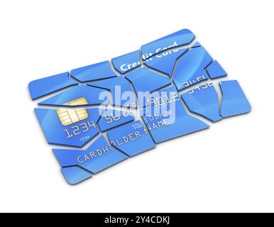 Carte de crédit cassée, il s'agit d'une image générée par ordinateur rendue 3D. Isolé sur blanc Banque D'Images