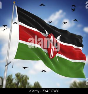 Drapeau du Kenya, il s'agit d'une image générée par ordinateur et rendue en 3D. Banque D'Images