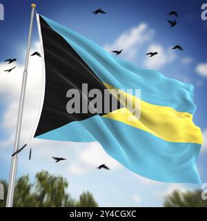 Drapeau des Bahamas, il s'agit d'une image générée par ordinateur et rendue en 3D. Banque D'Images