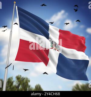 Drapeau de la République Dominicaine, il s'agit d'une image générée par ordinateur et rendue en 3D. Banque D'Images