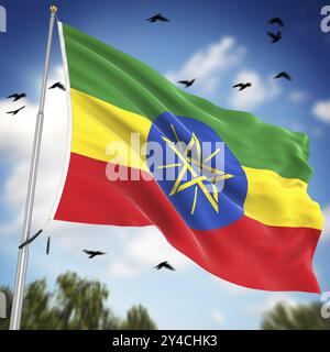 Drapeau de l'Ethiopie, il s'agit d'une image générée par ordinateur et rendue en 3D. Banque D'Images