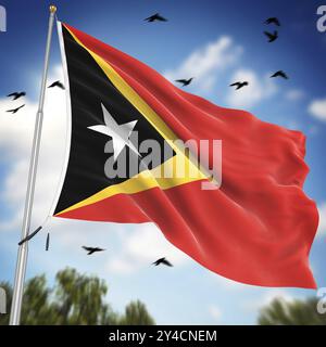 Drapeau du Timor oriental, ceci est une image générée par ordinateur et rendue en 3D. Banque D'Images