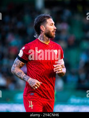 Ferrol, Espagne. 2024 janvier 07. Le joueur Sergio Ramos lors d'un match de la King's Cup Racing Club Ferrol contre Sevilla FC au stade A Malata Banque D'Images