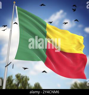 Drapeau de Bénin, il s'agit d'une image générée par ordinateur et rendue en 3D. Banque D'Images