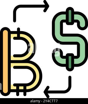 Les symboles Bitcoin et dollar échangent des positions, illustrant le concept de trading de crypto-monnaie Illustration de Vecteur