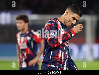 Paris, France. 14 septembre 2024. Julien Mattia/le Pictorium - PSG - Brest - 14/09/2024 - France/Ile-de-France (région)/Paris - Achraf Hakimi du PSG lors de la 4ème journée de Ligue 1 du Mc Donald, entre le PSG et le stade Brestois au Parc des Princes, le 14 septembre 2024 crédit : LE PICTORIUM/Alamy Live News Banque D'Images