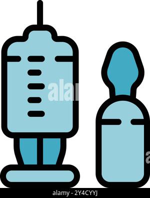 Icône de style de dessin animé de seringue médicale et flacon rempli de médicament liquide ou de vaccin pour injections Illustration de Vecteur