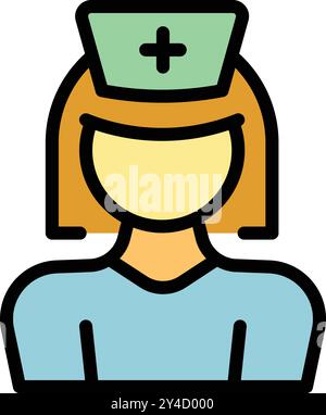Dessin animé simple d'une jeune infirmière blonde portant un uniforme classique et un chapeau souriant Illustration de Vecteur