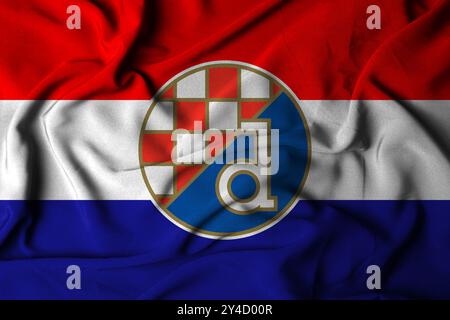 Pringsewu, Lampung 18 septembre 2024 ; texture du logo du drapeau à focalisation sélective de GNK Dinamo Zagreb. Drapeau du club de football européen. Illustration 3D. Banque D'Images