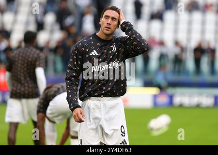 Dusan Vlahovic de Juventus FC lors du match de Ligue des champions de l'UEFA entre la Juventus FC et le PSV Eindhoven au stade Allianz le 17 septembre 2024 in Banque D'Images