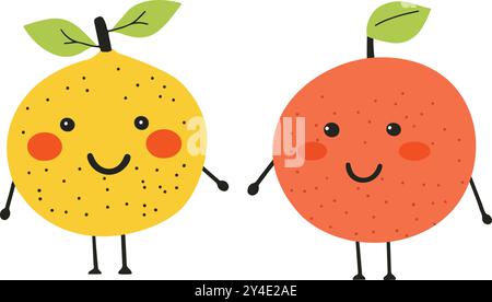 Fruits d'agrumes heureux tenant la main pour les dessins d'enfants Illustration de Vecteur