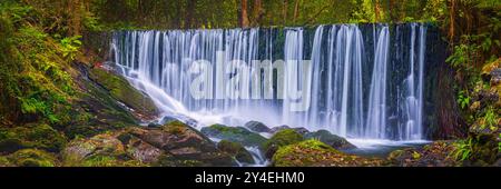 Au cœur des forêts des Asturies, dans le nord-ouest de l'Espagne, à une quinzaine de kilomètres de Vegadeo, sur la rive gauche de la rivière Suarón, se trouve la cascade Banque D'Images