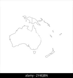 Un aperçu détaillé de l'Australie et de ses îles environnantes, illustrant les frontières politiques dans un format vectoriel noir simple. Idéal à des fins éducatives et d'analyse géographique. Illustration de Vecteur