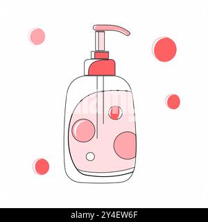 Une illustration vectorielle d'un distributeur de savon liquide avec des bulles, parfait pour l'hygiène, la salle de bain, ou les conceptions liées au nettoyage... Illustration de Vecteur