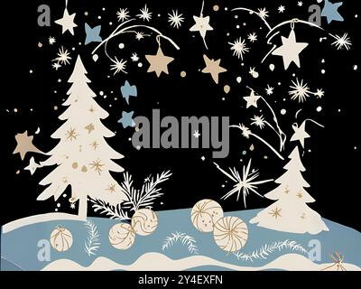 Fond de Noël avec arbres et décorations du nouvel an dans les tons bruns Illustration de Vecteur