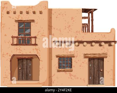 Illustration d'une maison d'adobe mexicaine classique Illustration de Vecteur