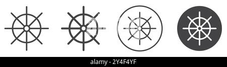 Icône de roue de navire définie dans le style de contour de ligne mince et le signe vectoriel linéaire Illustration de Vecteur