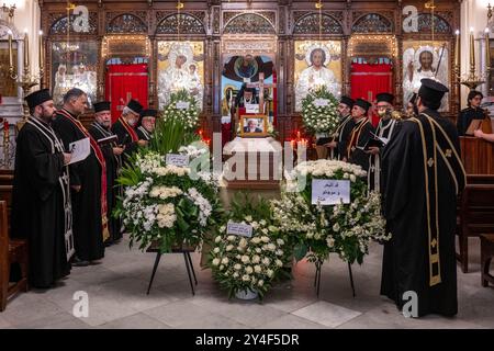 Beyrouth, Liban. 17 septembre 2024. Funérailles de l'écrivain libanais Elias Khoury, à l'église notre-Dame de la présentation, à Beyrouth, Liban, le 17 septembre 2024. Photo de Ammar Abd Rabbo/ABACAPRESS. COM Credit : Abaca Press/Alamy Live News Banque D'Images