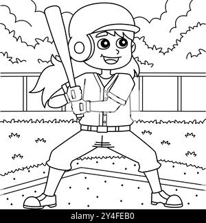 Page de coloration de Batter de baseball féminin pour les enfants Illustration de Vecteur