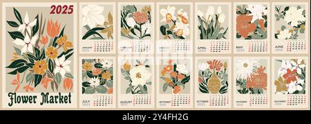 Modèle de vecteur de calendrier mural floral pour 2025 Illustration de Vecteur