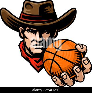 Mascotte Cowboy Man Basketball Sports Team Illustration de Vecteur