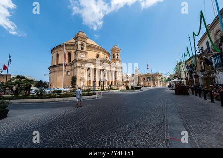 L'église catholique Mosta Rotunda à Mosta Square, Mosta, Malte Banque D'Images