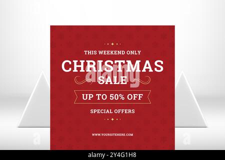 Vente de Noël modèle de poste de publicité de médias sociaux bannière rouge décorative vintage éléments de conception illustration vectorielle. Disque traditionnel du week-end de Noël Illustration de Vecteur