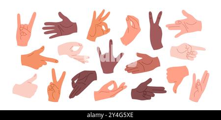Mains humaines avec différents gestes et positions. Illustration de Vecteur