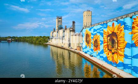 Vue aérienne des silos muraux de tournesol sur la rivière Maumee Tolède Banque D'Images