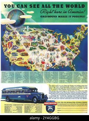 1935 annonce de bus Greyhound Banque D'Images