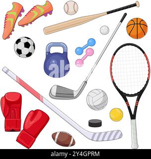 Ensemble d'équipement de sport de dessin animé Illustration de Vecteur