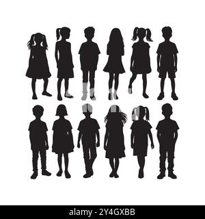 Silhouettes d'enfants dans différentes poses Vector Set. Illustration de Vecteur