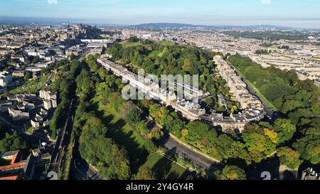 Vue aérienne de Carlton, Regent et Royal Terrace situé sur le côté est de Calton Hill, partie de la New Town d'Édimbourg site du patrimoine mondial de l'UNESCO. Banque D'Images