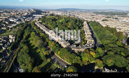 Vue aérienne de Carlton, Regent et Royal Terrace situé sur le côté est de Calton Hill, partie de la New Town d'Édimbourg site du patrimoine mondial de l'UNESCO. Banque D'Images