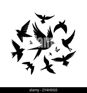 Collection vectorielle Flying Birds Silhouette, irds in Flight Silhouette Icons Vector Set. Illustration de Vecteur