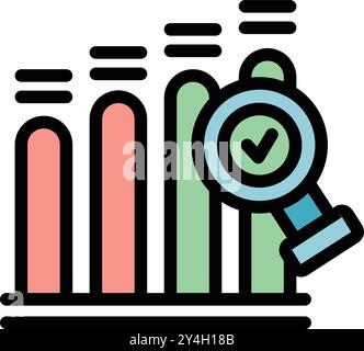 Loupe analysant un graphique à barres statistique avec une coche indiquant le succès Illustration de Vecteur