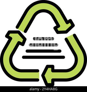 Symbole de recyclage vert avec trois flèches entourant les lignes horizontales représentant le papier et les pratiques environnementales responsables Illustration de Vecteur