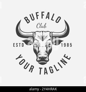 Logo Buffalo Head avec cornes dans un style rétro vintage. Illustration de la conception du logo du club de sport Illustration de Vecteur