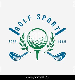 Conception d'emblème de golf rétro Vintage avec des éléments de feuille et des outils de golf professionnel balle de golf et symbole de club illustration vectorielle Illustration de Vecteur