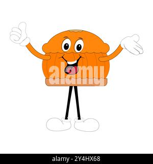 Jolie mascotte tarte à la citrouille, personnages Halloween Pumpkin Pie. Dessin animé Sweets Cup Pudding Latte marchant et souriant. Modèle de mascotte de vacances d'automne de vecteur Illustration de Vecteur