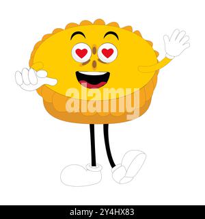 Jolie mascotte tarte à la citrouille, personnages Halloween Pumpkin Pie. Dessin animé Sweets Cup Pudding Latte marchant et souriant. Modèle de mascotte de vacances d'automne de vecteur Illustration de Vecteur