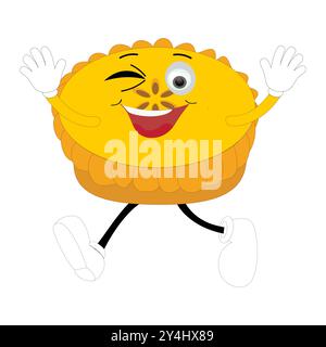 Jolie mascotte tarte à la citrouille, personnages Halloween Pumpkin Pie. Dessin animé Sweets Cup Pudding Latte marchant et souriant. Modèle de mascotte de vacances d'automne de vecteur Illustration de Vecteur