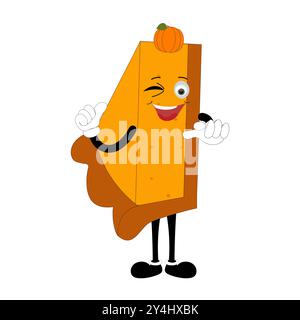 Jolie mascotte tarte à la citrouille, personnages Halloween Pumpkin Pie. Dessin animé Sweets Cup Pudding Latte marchant et souriant. Modèle de mascotte de vacances d'automne de vecteur Illustration de Vecteur