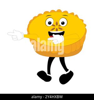 Jolie mascotte tarte à la citrouille, personnages Halloween Pumpkin Pie. Dessin animé Sweets Cup Pudding Latte marchant et souriant. Modèle de mascotte de vacances d'automne de vecteur Illustration de Vecteur