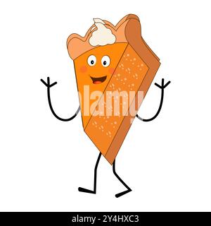 Jolie mascotte tarte à la citrouille, personnages Halloween Pumpkin Pie. Dessin animé Sweets Cup Pudding Latte marchant et souriant. Modèle de mascotte de vacances d'automne de vecteur Illustration de Vecteur