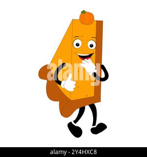 Jolie mascotte tarte à la citrouille, personnages Halloween Pumpkin Pie. Dessin animé Sweets Cup Pudding Latte marchant et souriant. Modèle de mascotte de vacances d'automne de vecteur Illustration de Vecteur