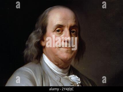 BENJAMIN FRANKLIN (1706-1790) homme d'État américain et polymathe dans un détail de la peinture de Joseph Duplessis de 1778 Banque D'Images