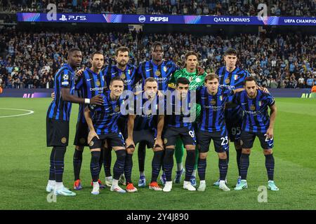 Inter Milan a une photo d'équipe avant le match lors du match d'étape de l'UEFA Champions League Manchester City vs Inter Milan à l'Etihad Stadium, Manchester, Royaume-Uni, le 18 septembre 2024 (photo par Mark Cosgrove/News images) Banque D'Images