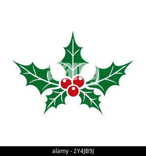 Icône de gui de Noël. Feuilles et baies de houx de dessin animé. Feuilles de houx de Noël. Icône de gui. Icône Noël Holly Berry. Illustration vectorielle Illustration de Vecteur