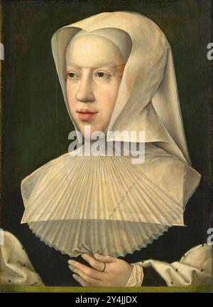 Marguerite d'Autriche (1480 – 1530) Gouverneur des Habsbourg-pays-Bas de 1507 à 1515 et de 1519 à 1530. Portrait de l'archiduchesse Marguerite d'Autriche, duchesse de Savoie (1480-1530), en robe de veuve, par Bernard van Orley. Banque D'Images